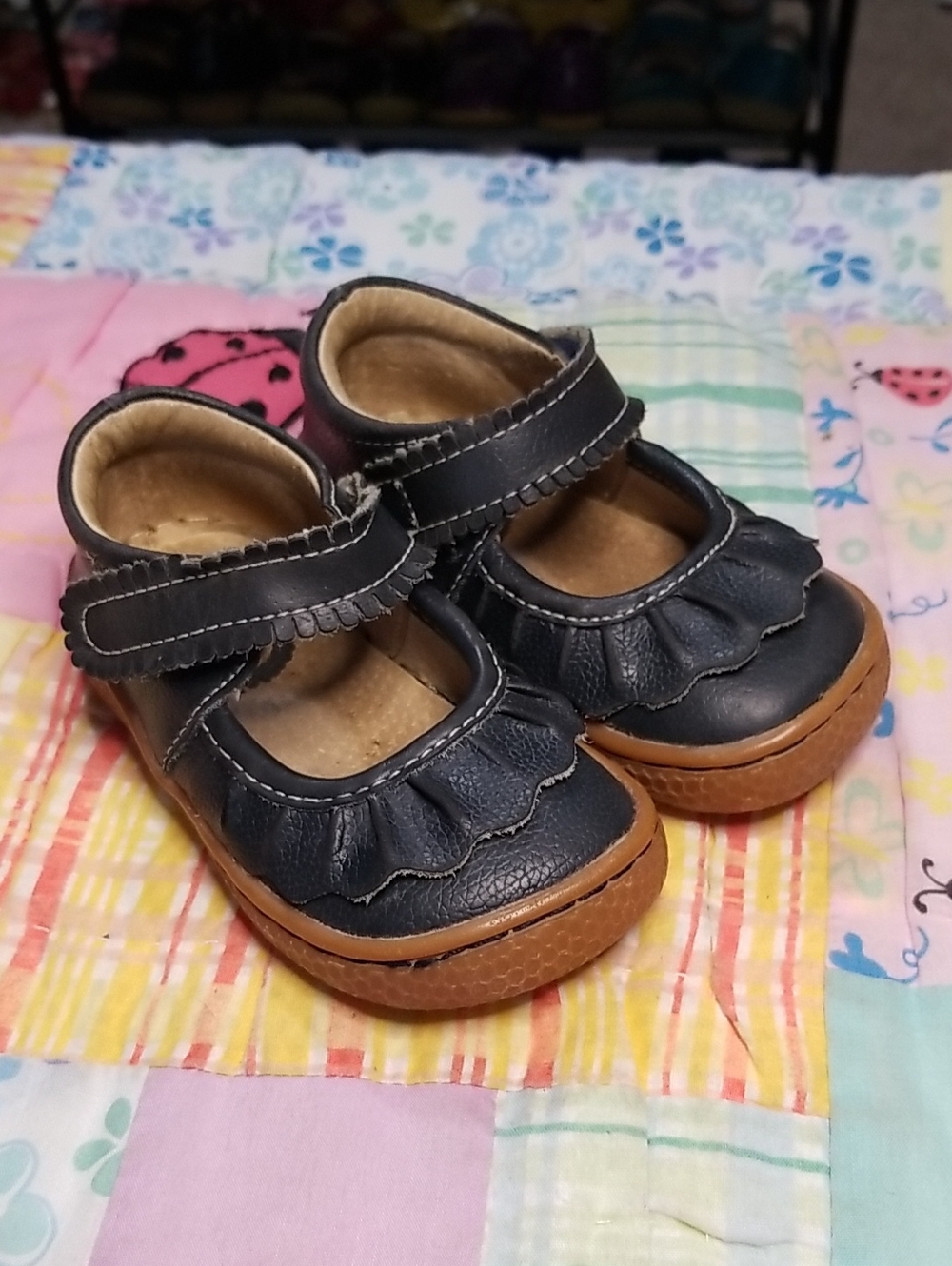 Livie & Luca Navy Blue Leather Mary Jane Size 4 Ruche